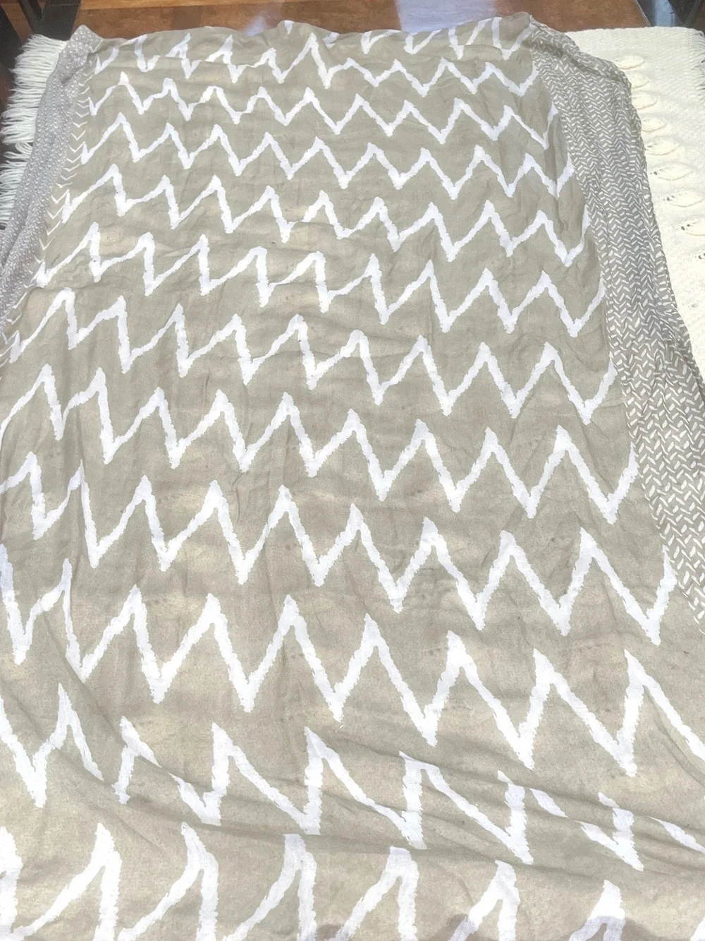 Boho Neutral Chevron Print Lightweight Scarf Shawl Wrap Headwrap, One Size